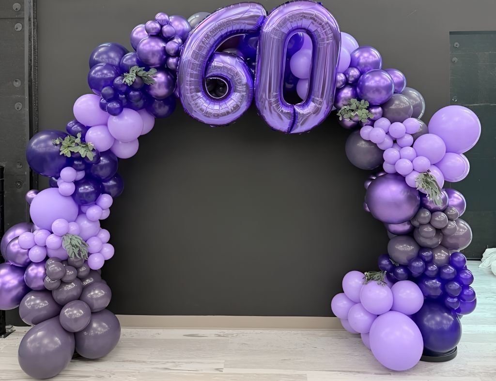 Purple 60th birthday arch