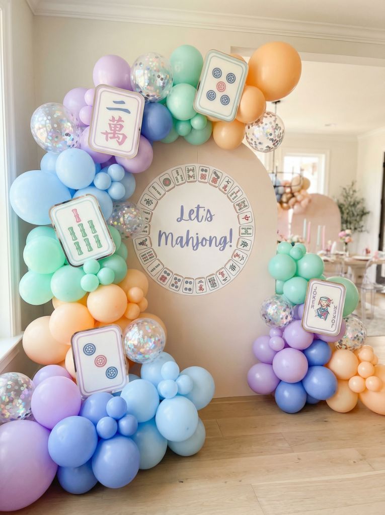 Mahjong themed balloon arch